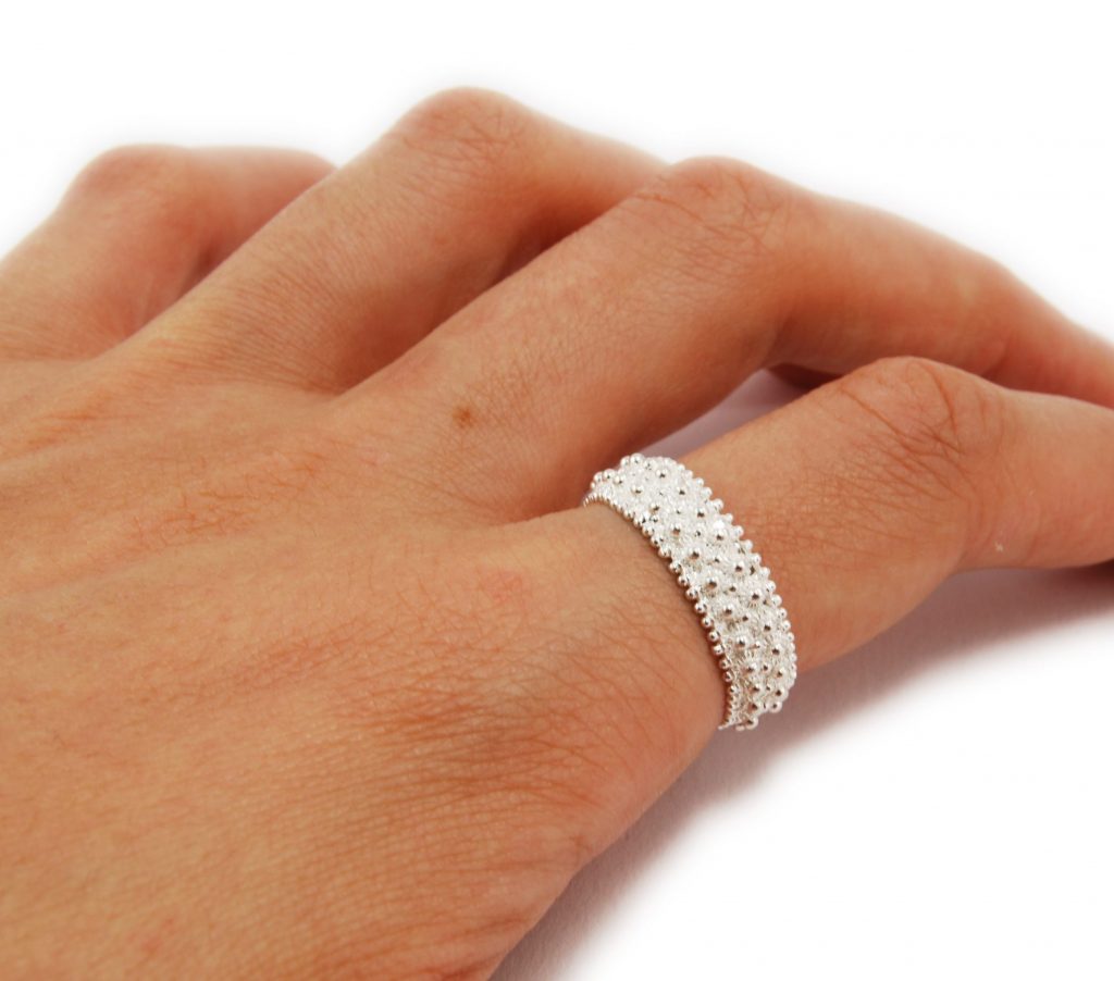 Anello Fede In Argento 925 Filigrana Sarda - Lavorazione Nido Ape 2 File, Gioiello Tradizionale Italiano - Foto 2