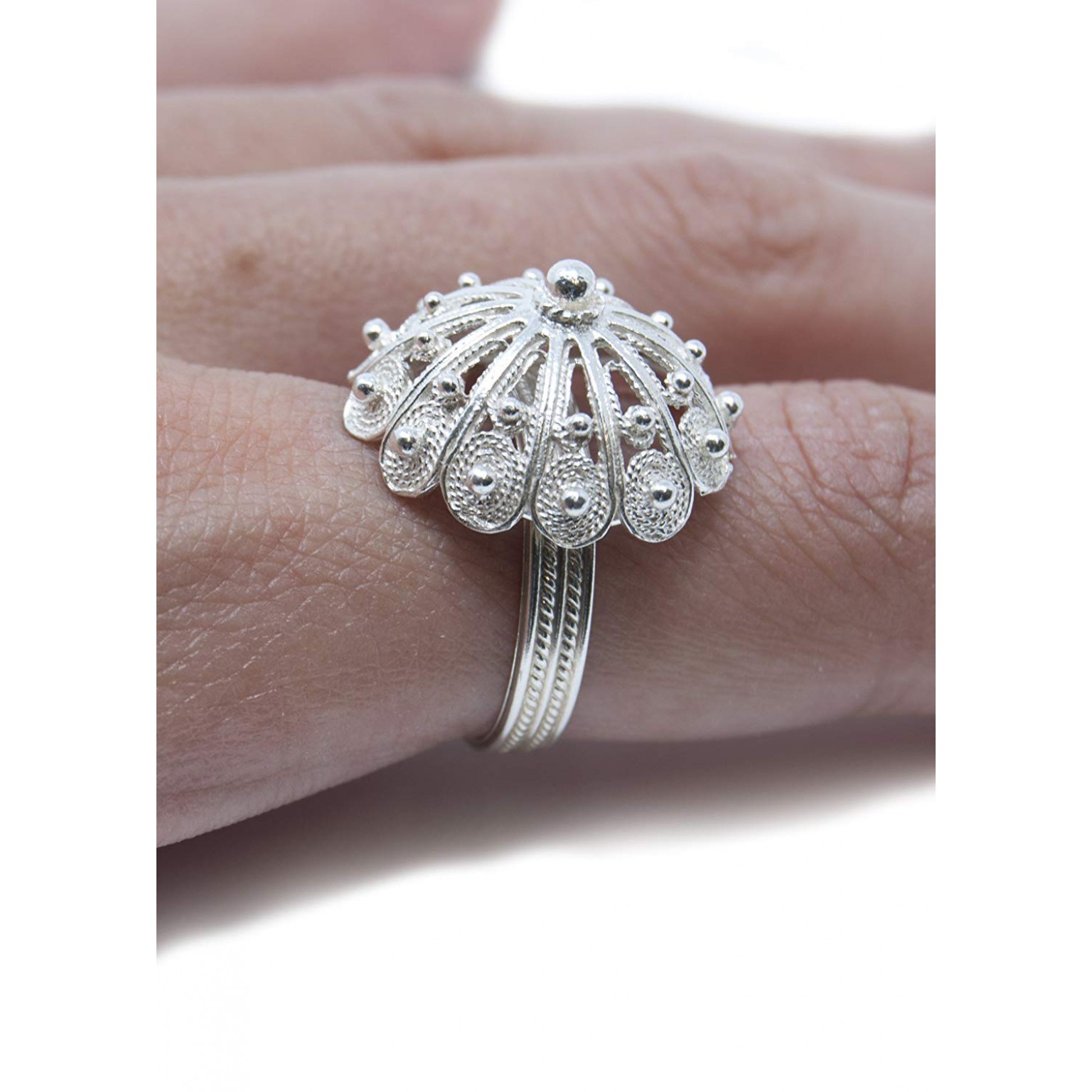 Bague Coralli Di Sardegna – Turquoise Cabochon 13x18 Mm, Argent Filigrane, Fabriquée En Italie